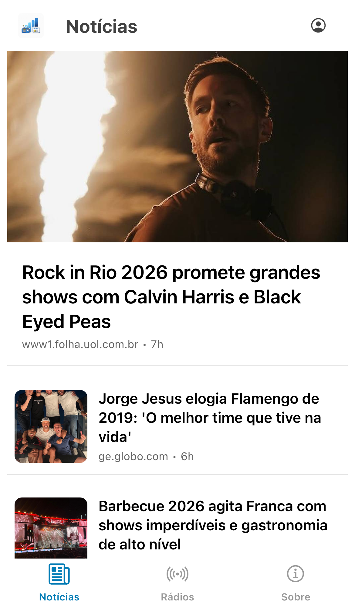 Tela de notícias do Rankeador