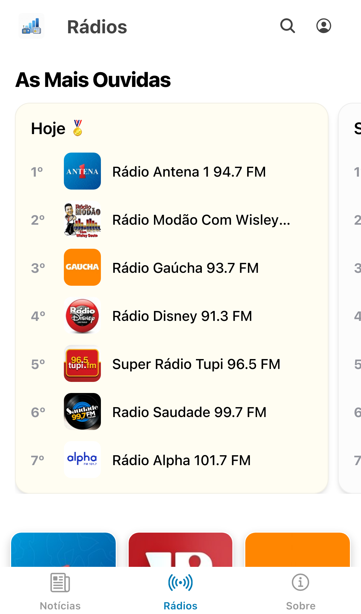 Lista de rádios do Rankeador
